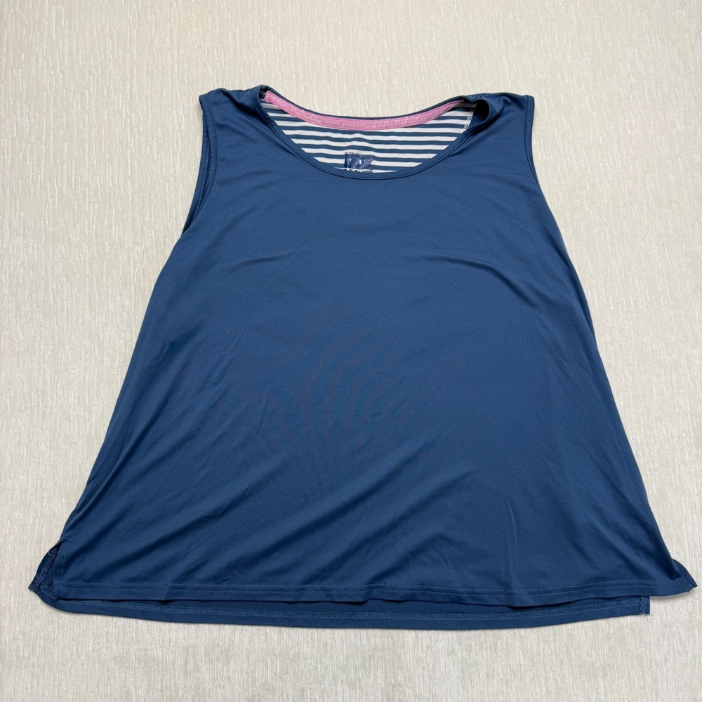 Muk Luks Wear Your Way Offline Tank Womens 3X Blue Stretch Round Neck Side Slit